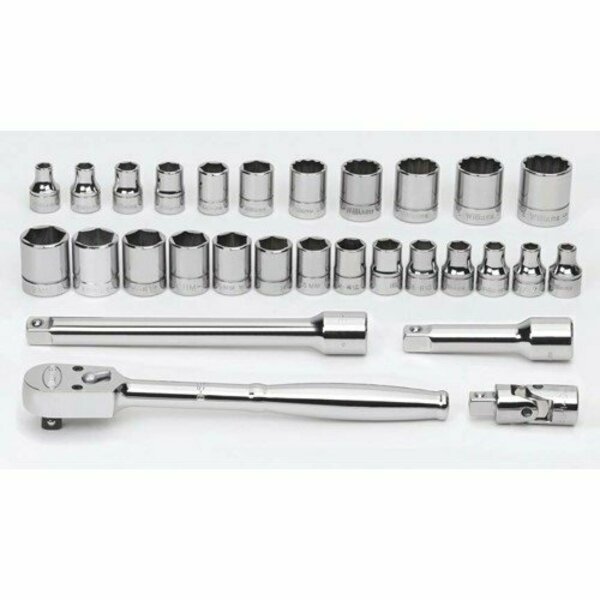 Williams Socket/Tool Set, 29 Pieces, 12-Point, 3/8 Inch Dr JHWWSMB29FTB